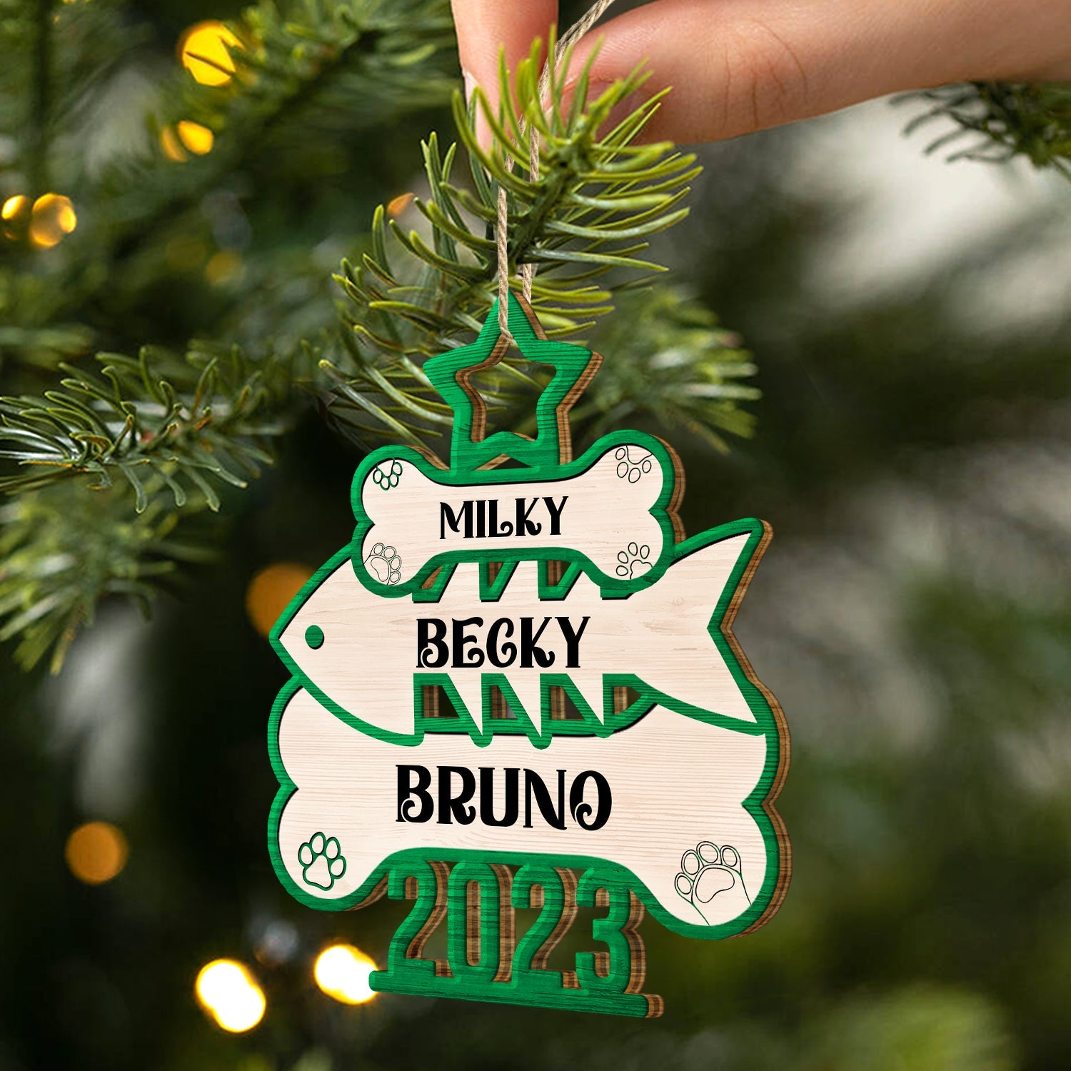 Dog And Cat Name Christmas Tree 2023 - Xmas Gift For Pet Lover - Personalized Wooden Cutout Ornament ORNA1210