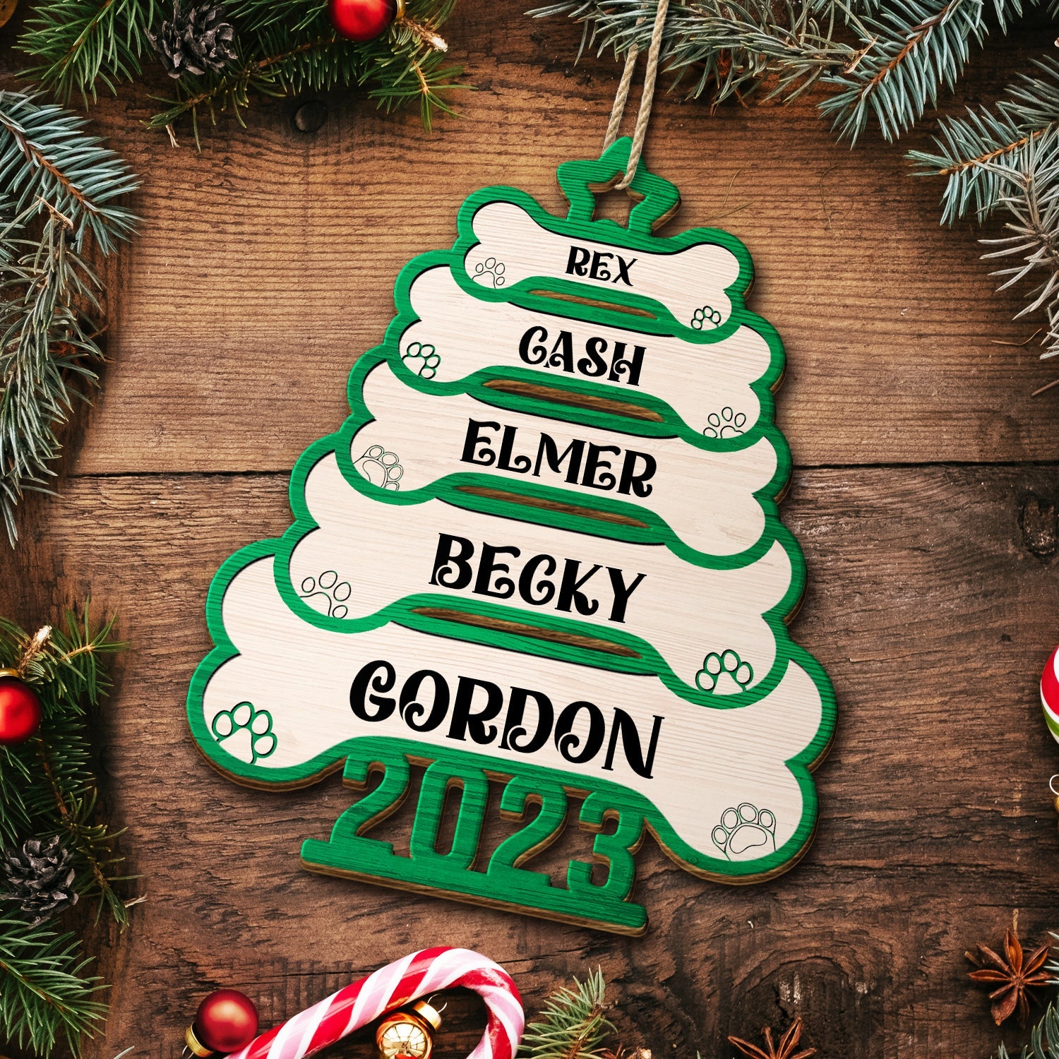 Dog And Cat Name Christmas Tree 2023 - Xmas Gift For Pet Lover - Personalized Wooden Cutout Ornament ORNA1210