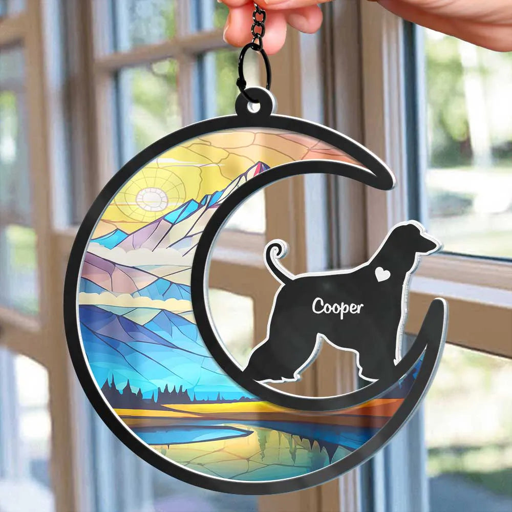 Dog Lover I Love You To The Moon - Personalized Acrylic Window Hanging Suncatcher ORNA1210