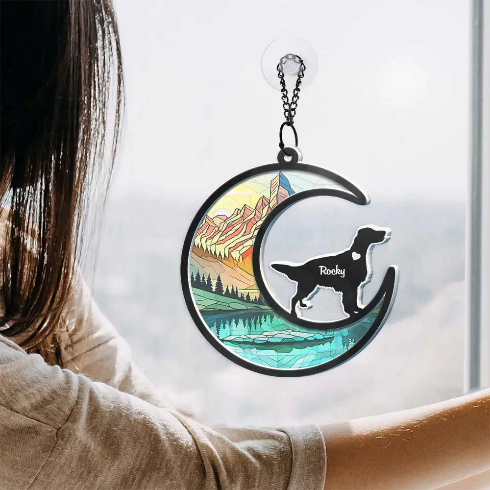 Dog Lover I Love You To The Moon - Personalized Acrylic Window Hanging Suncatcher ORNA1210