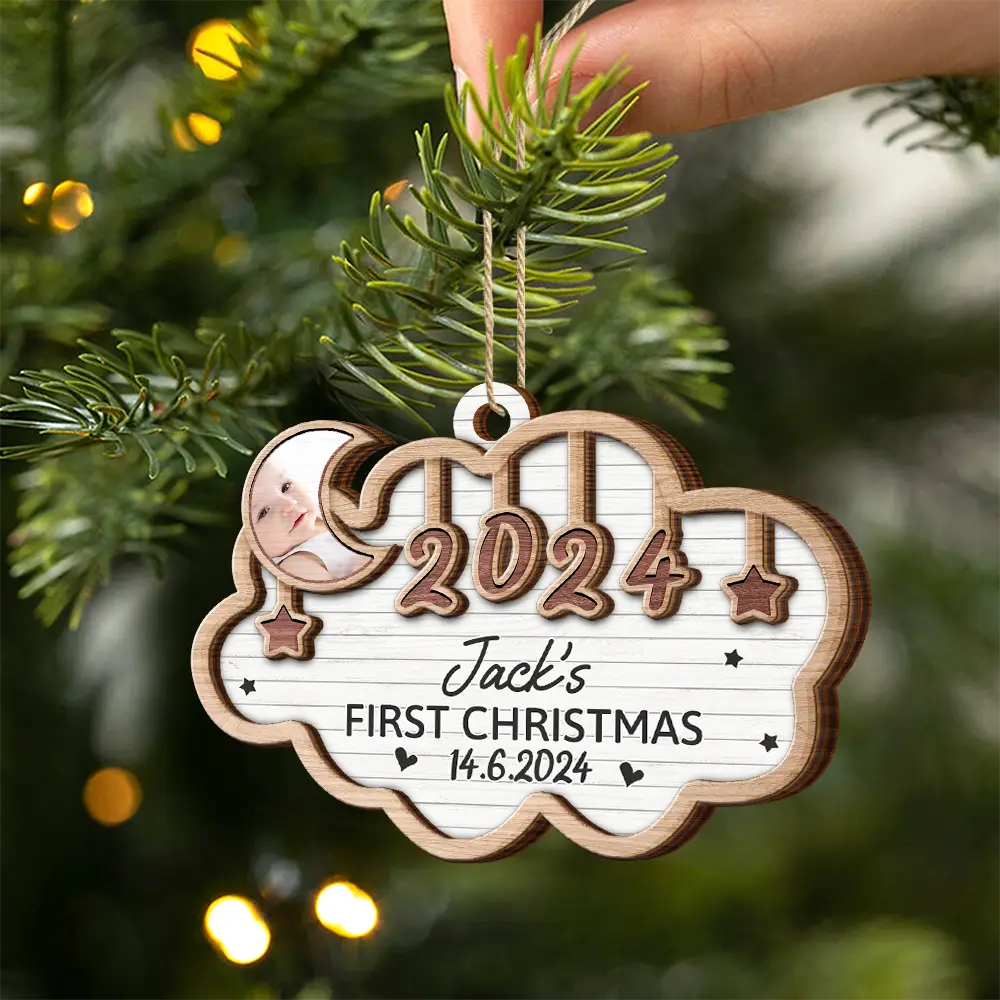 Custom Photo Baby's First Christmas 2024 - Personalized 2-Layered Wooden Ornament ORNA1210