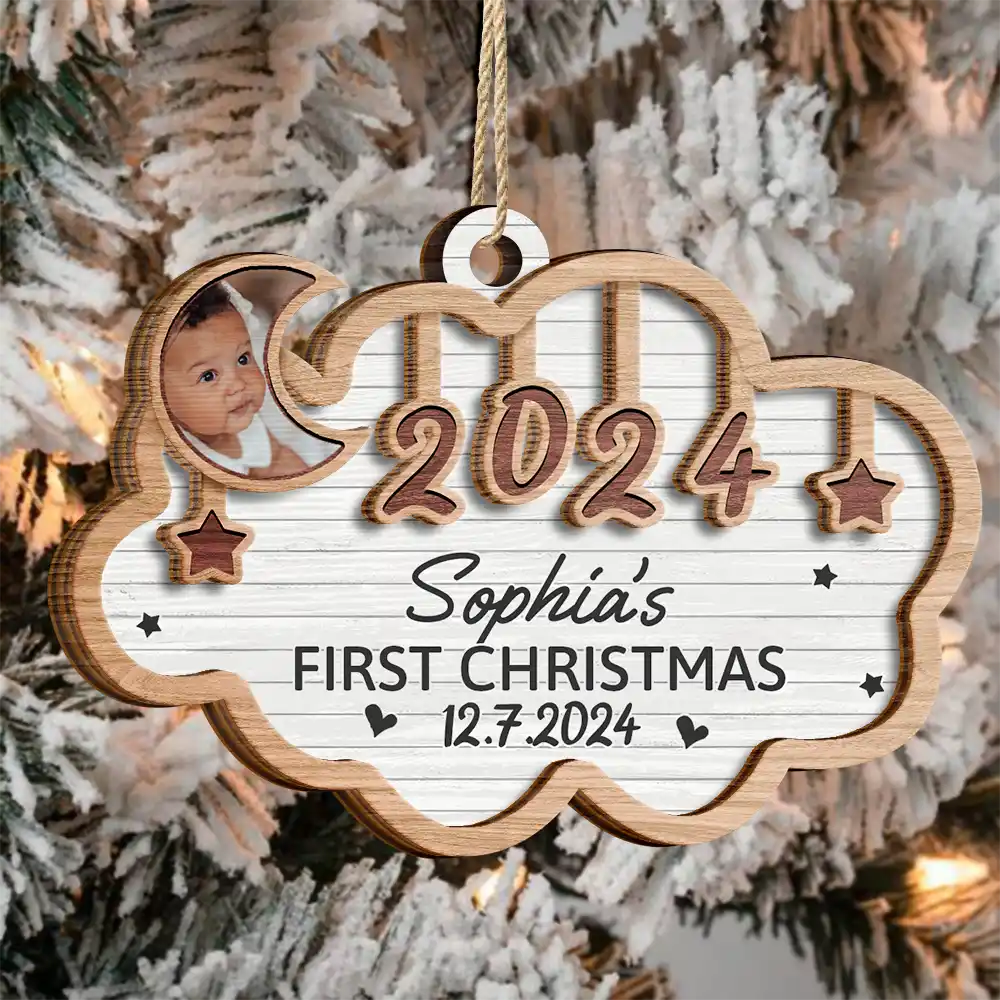 Custom Photo Baby's First Christmas 2024 - Personalized 2-Layered Wooden Ornament ORNA1210