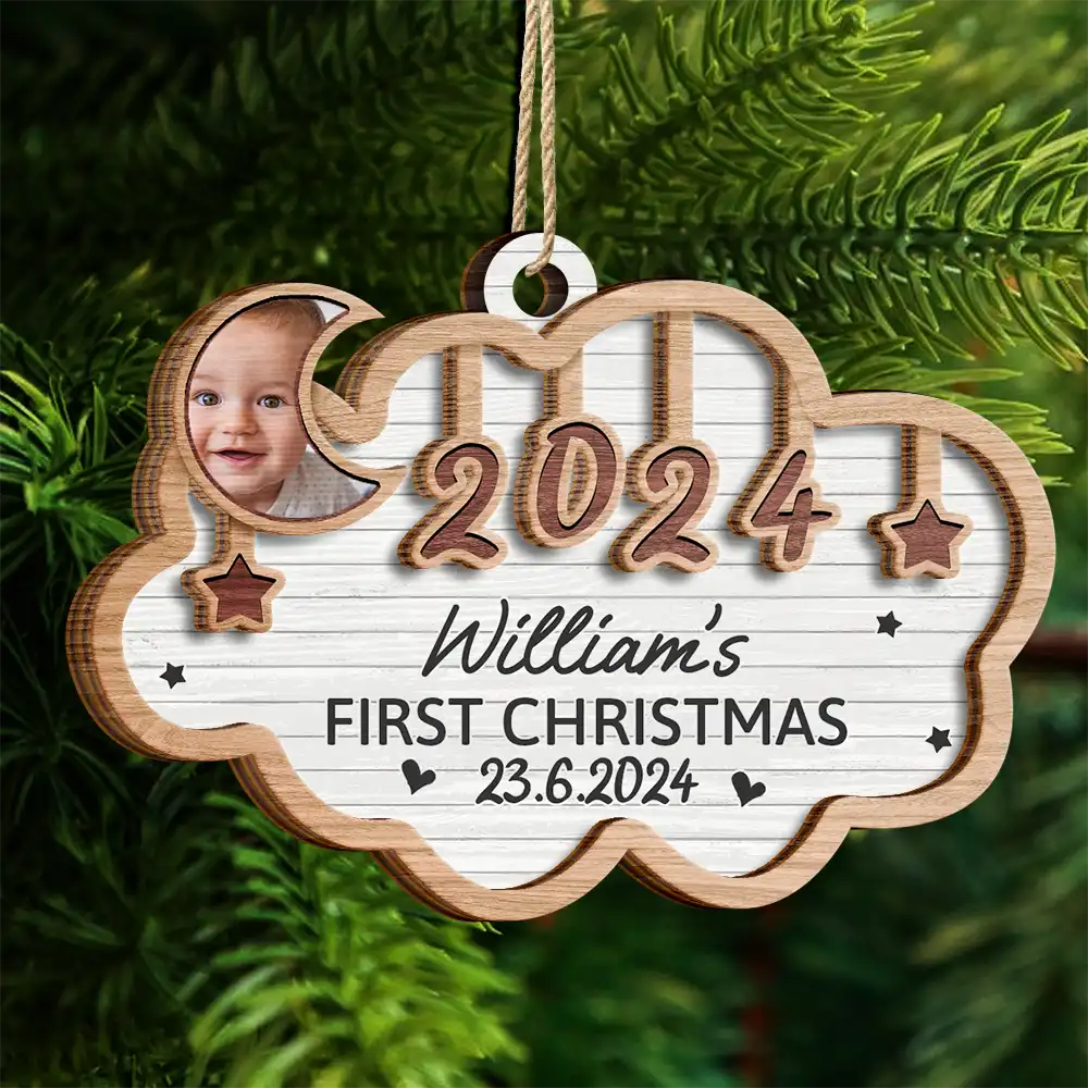 Custom Photo Baby's First Christmas 2024 - Personalized 2-Layered Wooden Ornament ORNA1210