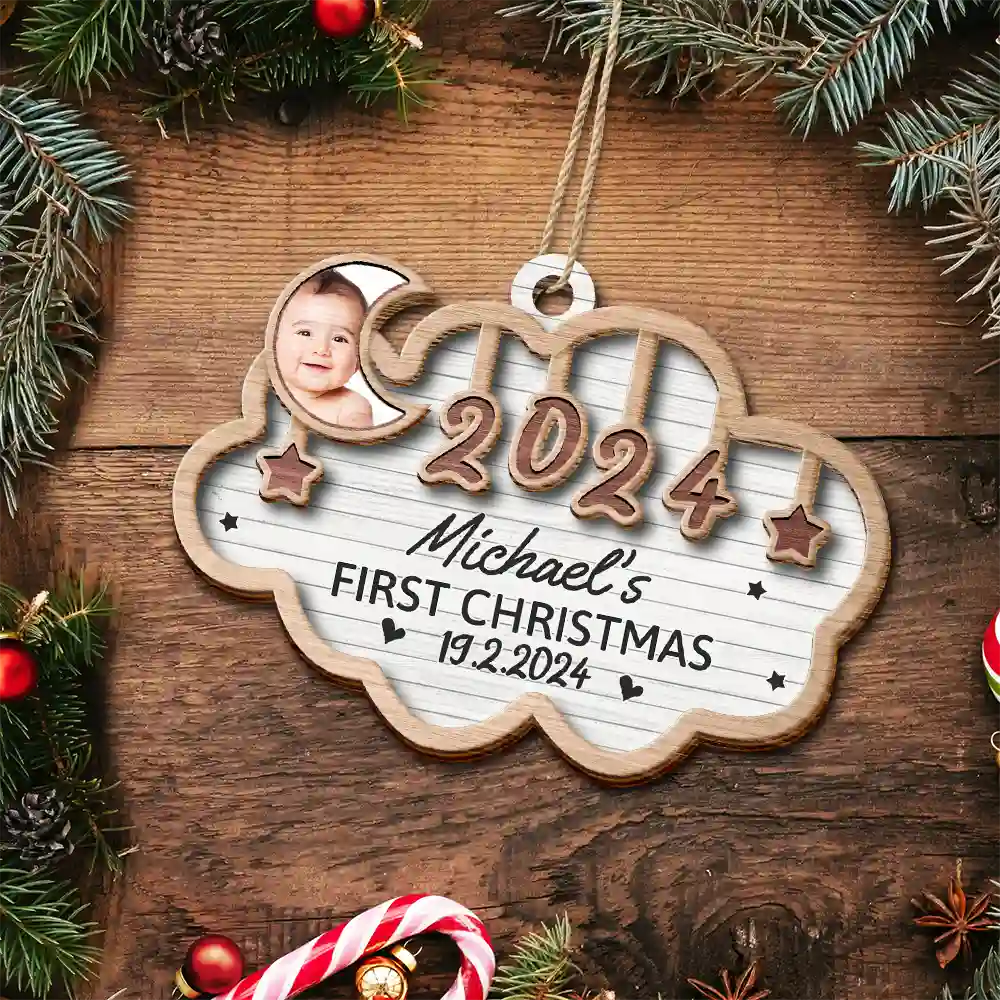 Custom Photo Baby's First Christmas 2024 - Personalized 2-Layered Wooden Ornament ORNA1210
