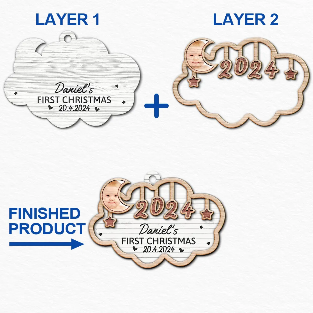 Custom Photo Baby's First Christmas 2024 - Personalized 2-Layered Wooden Ornament ORNA1210