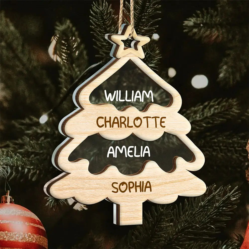 Christmas Tree Family Bestie Custom Names Version 4 - Personalized 2-Layered Mix Ornament ORNA1210