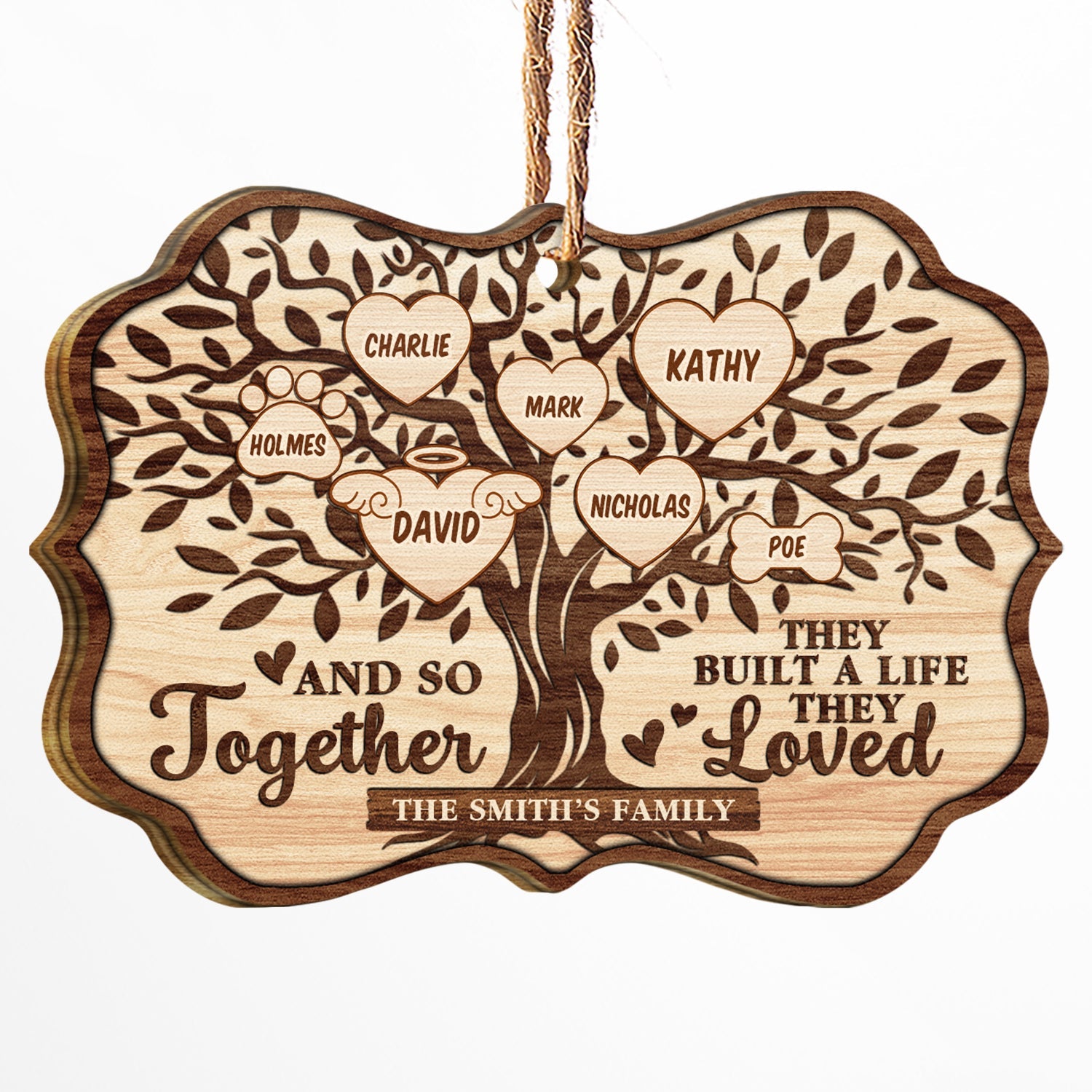 Christmas Family Tree And So Together They Built A Life They Loved - Memorial Gift For Family - Personalized Custom Wooden Ornament ORNA1210