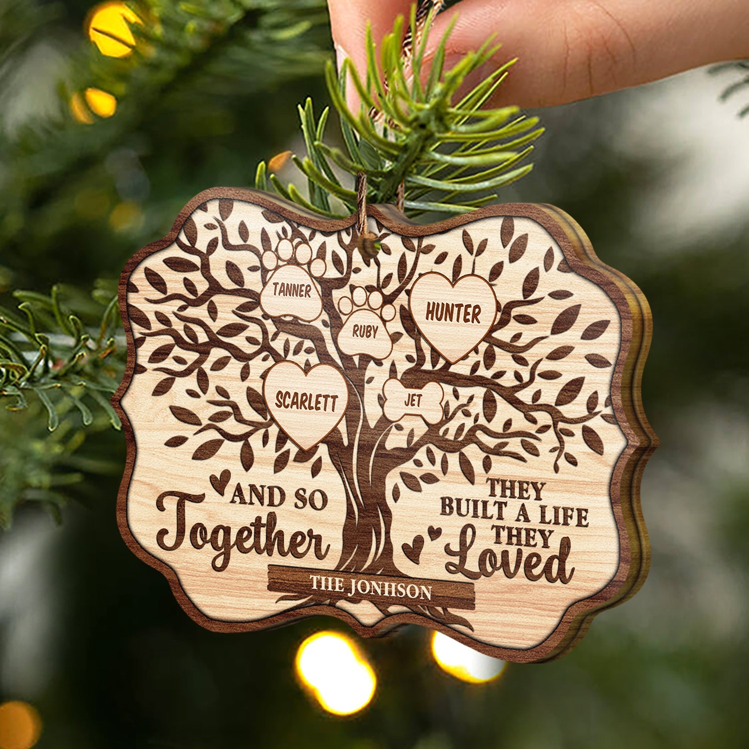 Christmas Family Tree And So Together They Built A Life They Loved - Memorial Gift For Family - Personalized Custom Wooden Ornament ORNA1210