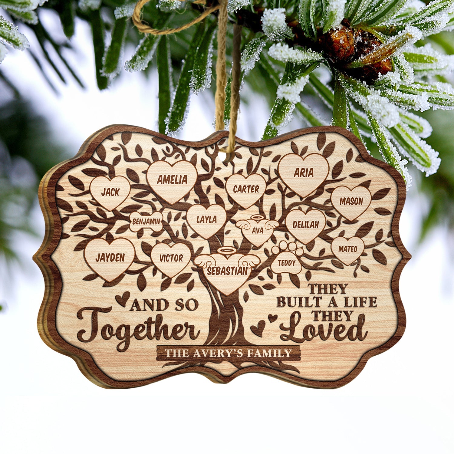 Christmas Family Tree And So Together They Built A Life They Loved - Memorial Gift For Family - Personalized Custom Wooden Ornament ORNA1210