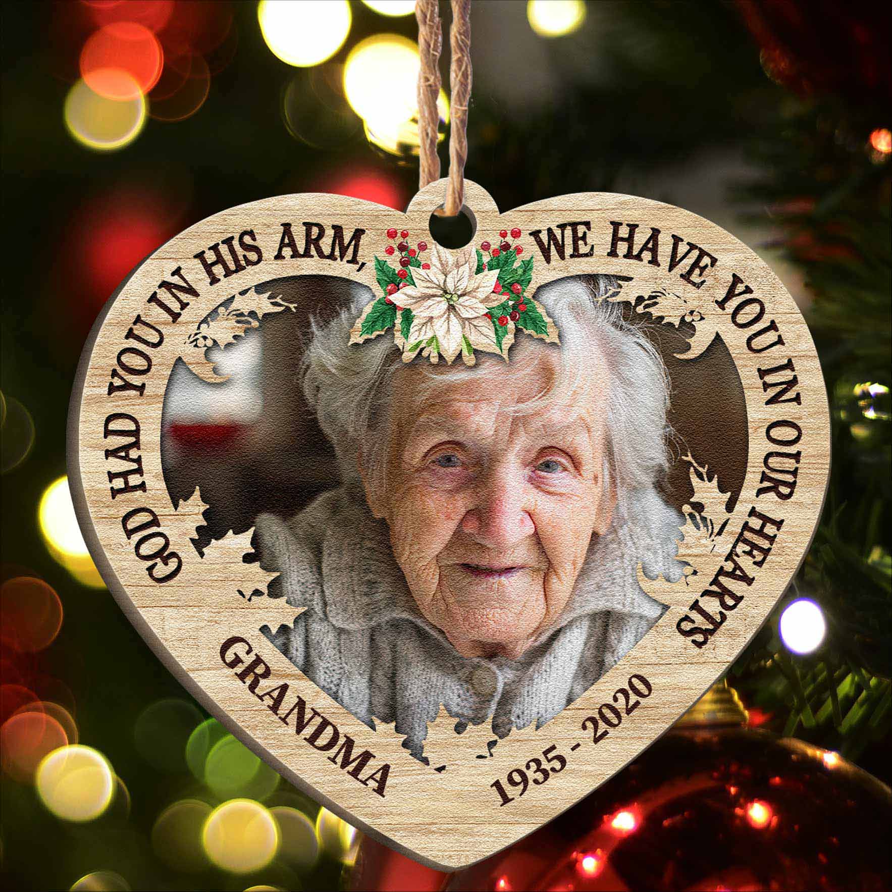 We Have You In Our Hearts - Personalized Custom Shaped Wooden Ornament - Christmas, Remembrance Gift For Family Members, Dad, Mom, Grandpa, Grandma, Memorial Gift ORN0810