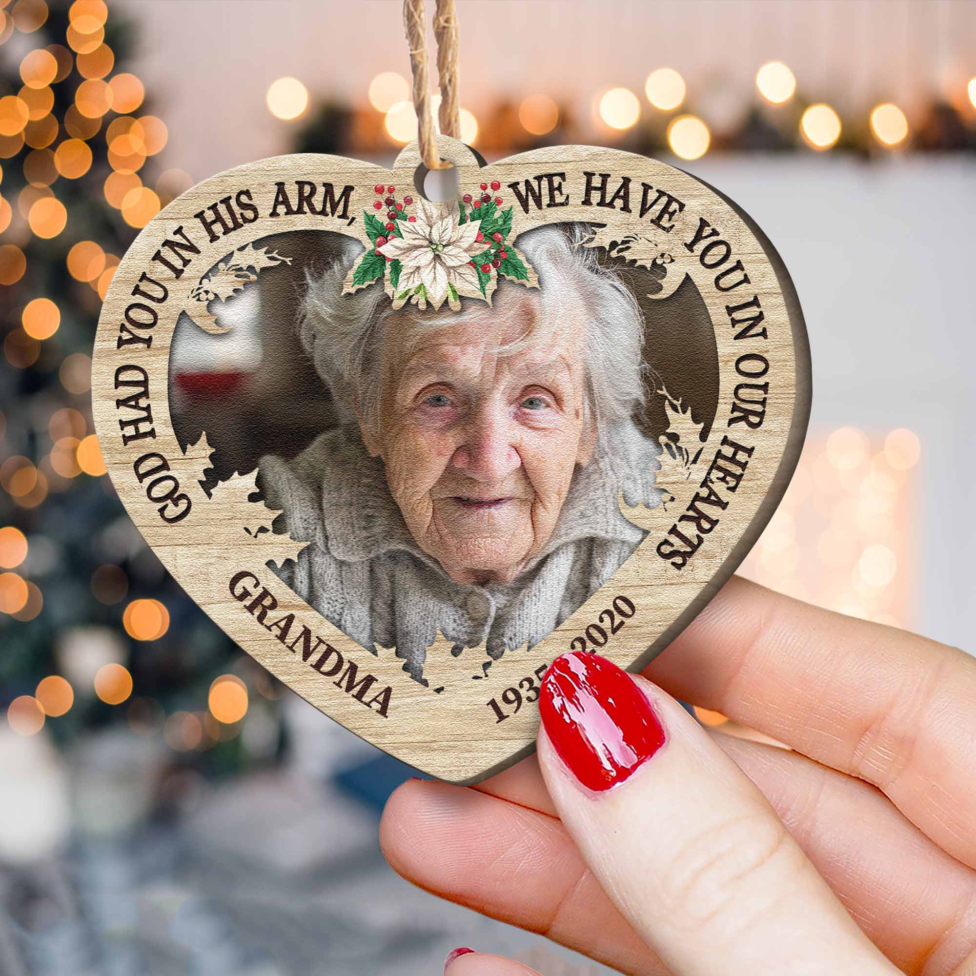 We Have You In Our Hearts - Personalized Custom Shaped Wooden Ornament - Christmas, Remembrance Gift For Family Members, Dad, Mom, Grandpa, Grandma, Memorial Gift ORN0810