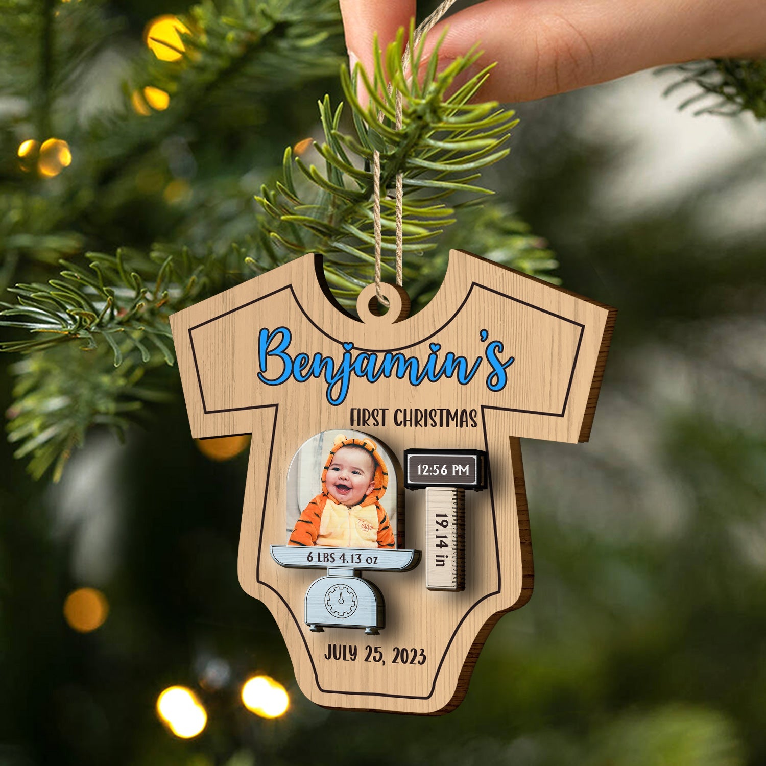 Custom Photo Lovely Baby Face First Christmas - Christmas Gift For Baby, Newborn Baby - Personalized 2-Layered Wooden Ornament ORNA1210
