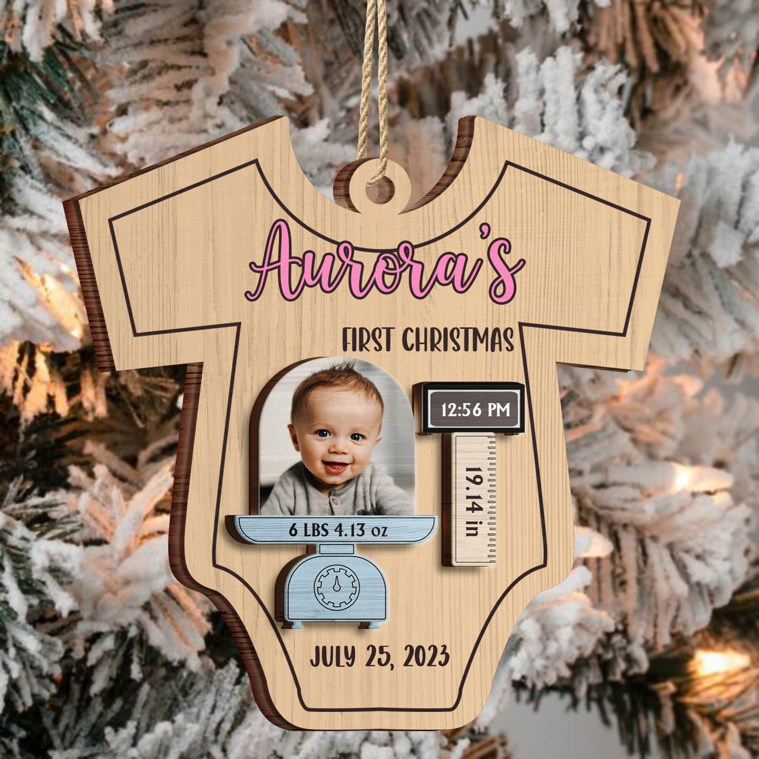 Custom Photo Lovely Baby Face First Christmas - Christmas Gift For Baby, Newborn Baby - Personalized 2-Layered Wooden Ornament ORNA1210