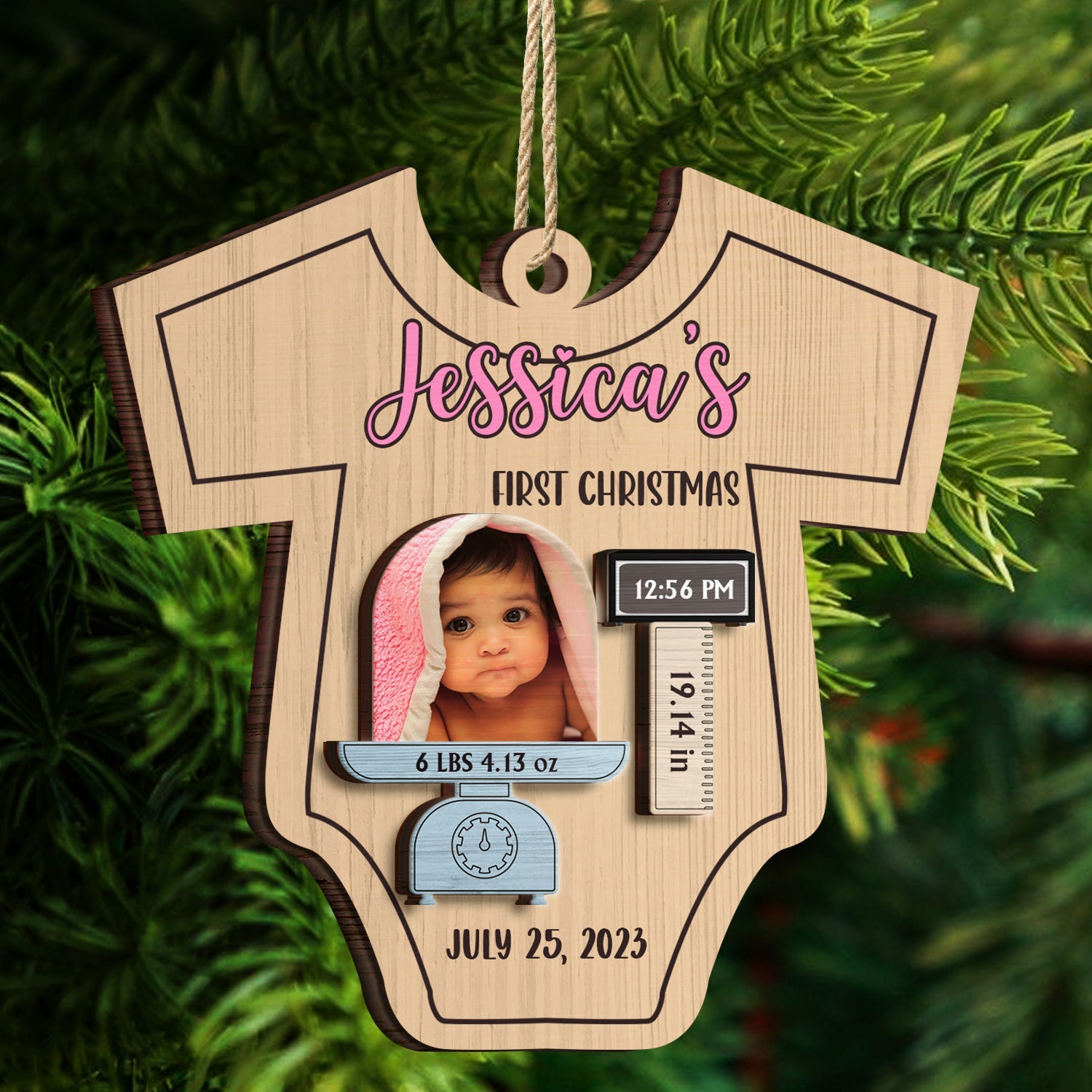 Custom Photo Lovely Baby Face First Christmas - Christmas Gift For Baby, Newborn Baby - Personalized 2-Layered Wooden Ornament ORNA1210