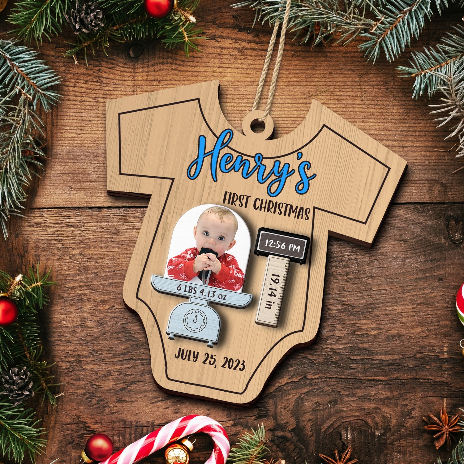 Custom Photo Lovely Baby Face First Christmas - Christmas Gift For Baby, Newborn Baby - Personalized 2-Layered Wooden Ornament ORNA1210