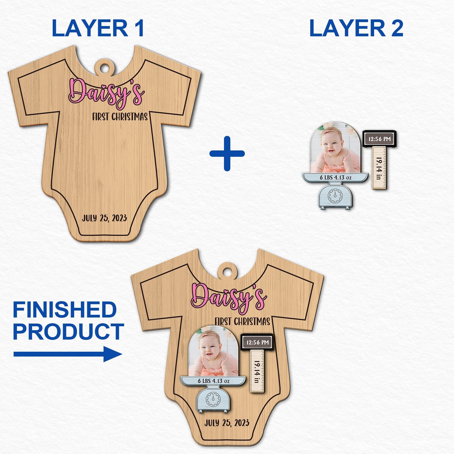 Custom Photo Lovely Baby Face First Christmas - Christmas Gift For Baby, Newborn Baby - Personalized 2-Layered Wooden Ornament ORNA1210