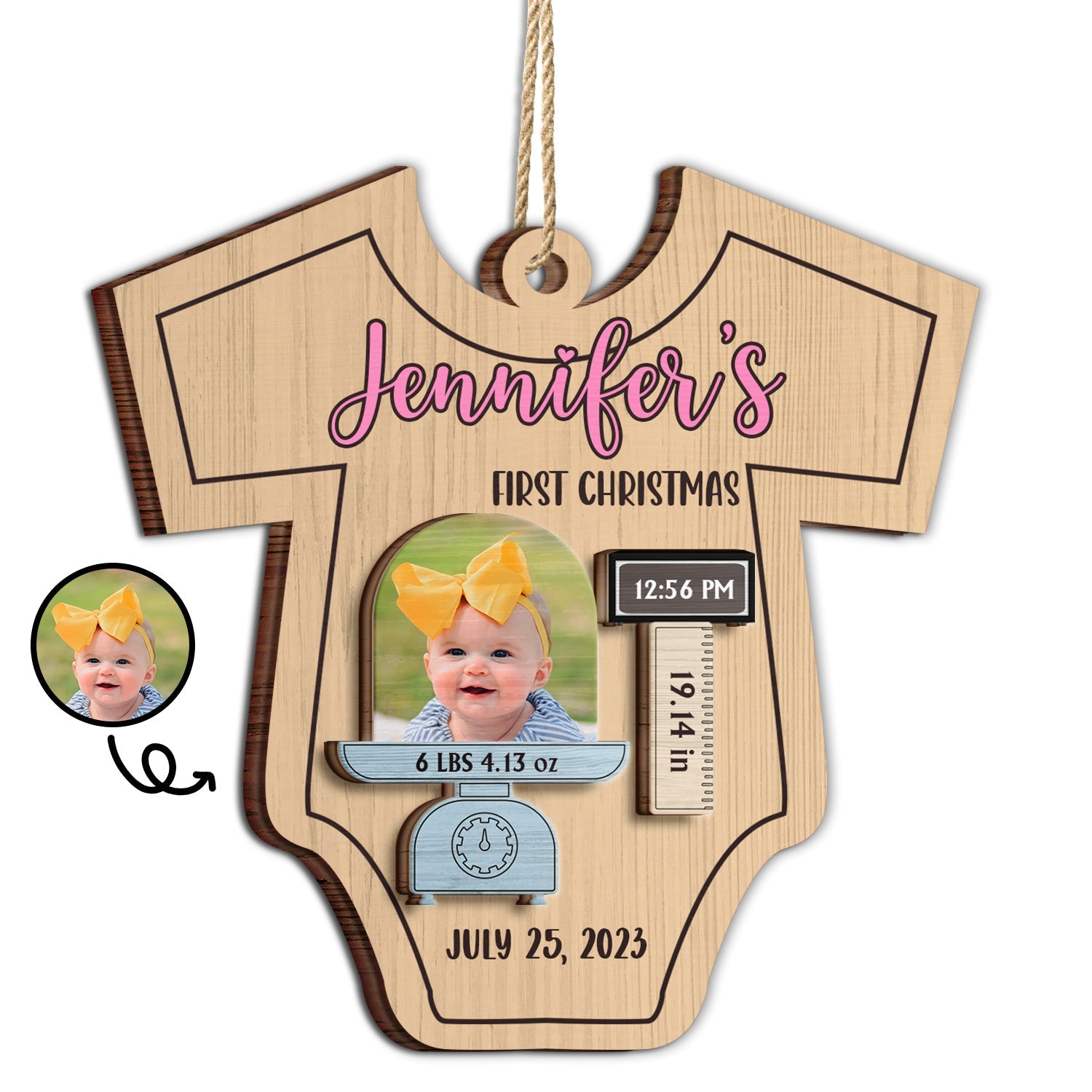 Custom Photo Lovely Baby Face First Christmas - Christmas Gift For Baby, Newborn Baby - Personalized 2-Layered Wooden Ornament ORNA1210