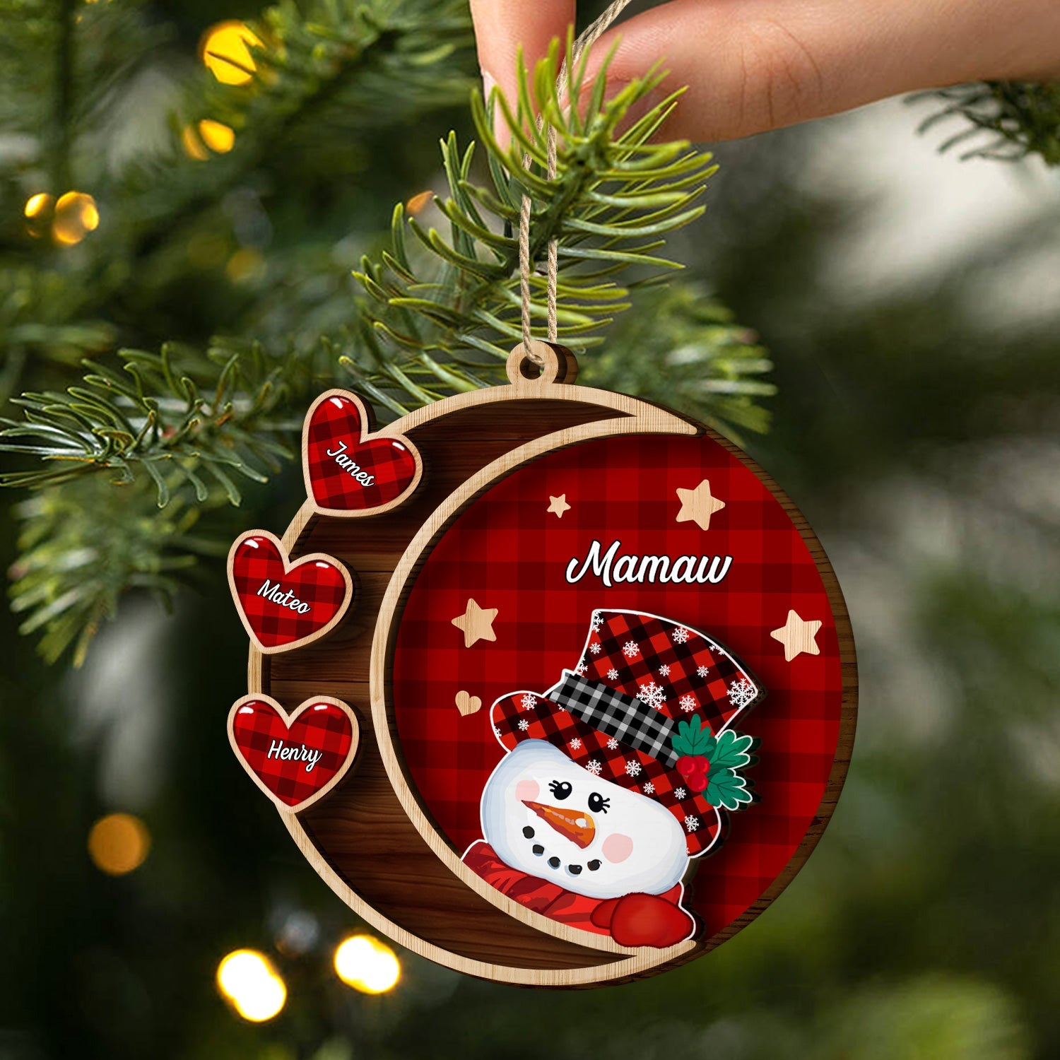 Grandma Snowman - Christmas, Loving Gift For Grandpa, Grandma, Grandparents - Personalized 2-Layered Wooden Ornament ORNA1210