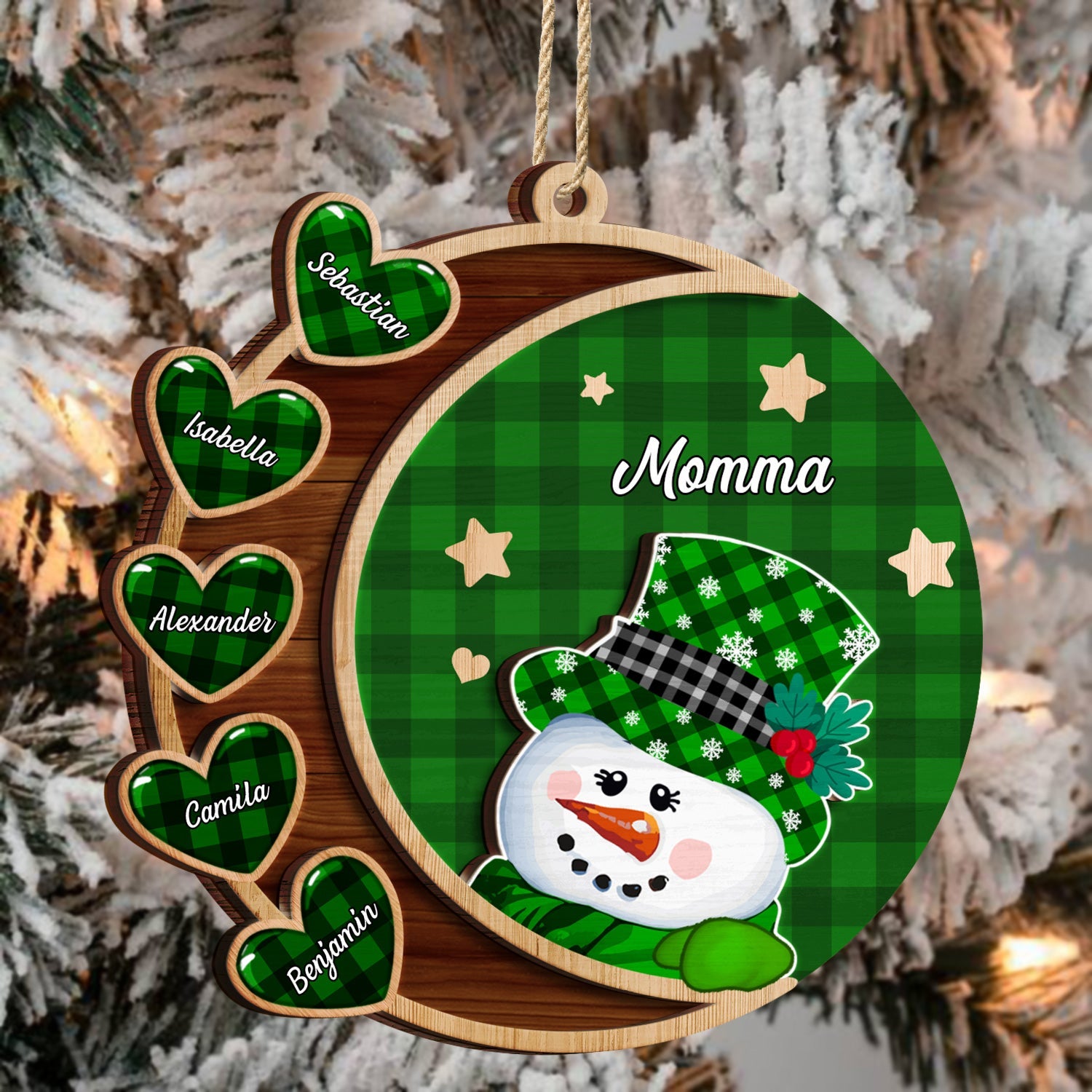 Grandma Snowman - Christmas, Loving Gift For Grandpa, Grandma, Grandparents - Personalized 2-Layered Wooden Ornament ORNA1210