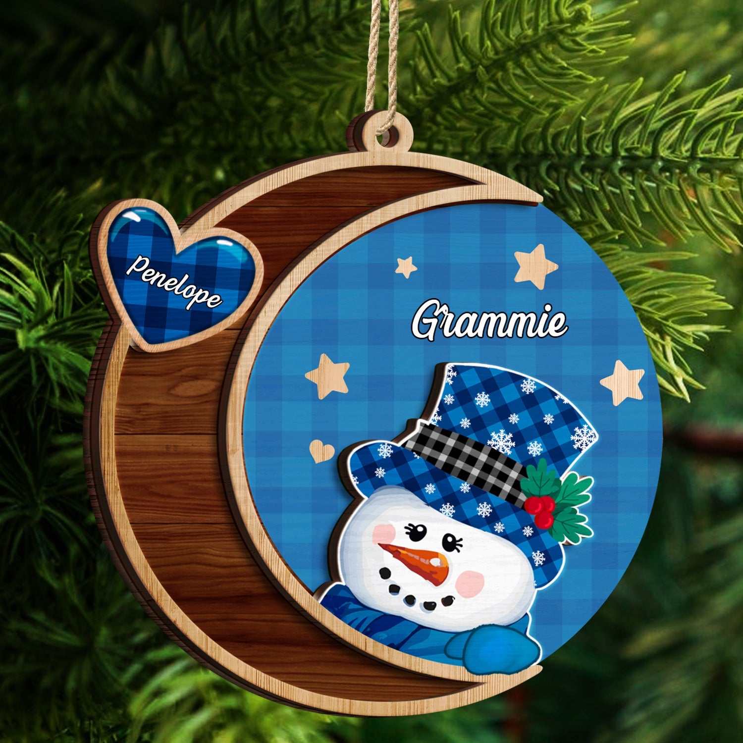 Grandma Snowman - Christmas, Loving Gift For Grandpa, Grandma, Grandparents - Personalized 2-Layered Wooden Ornament ORNA1210