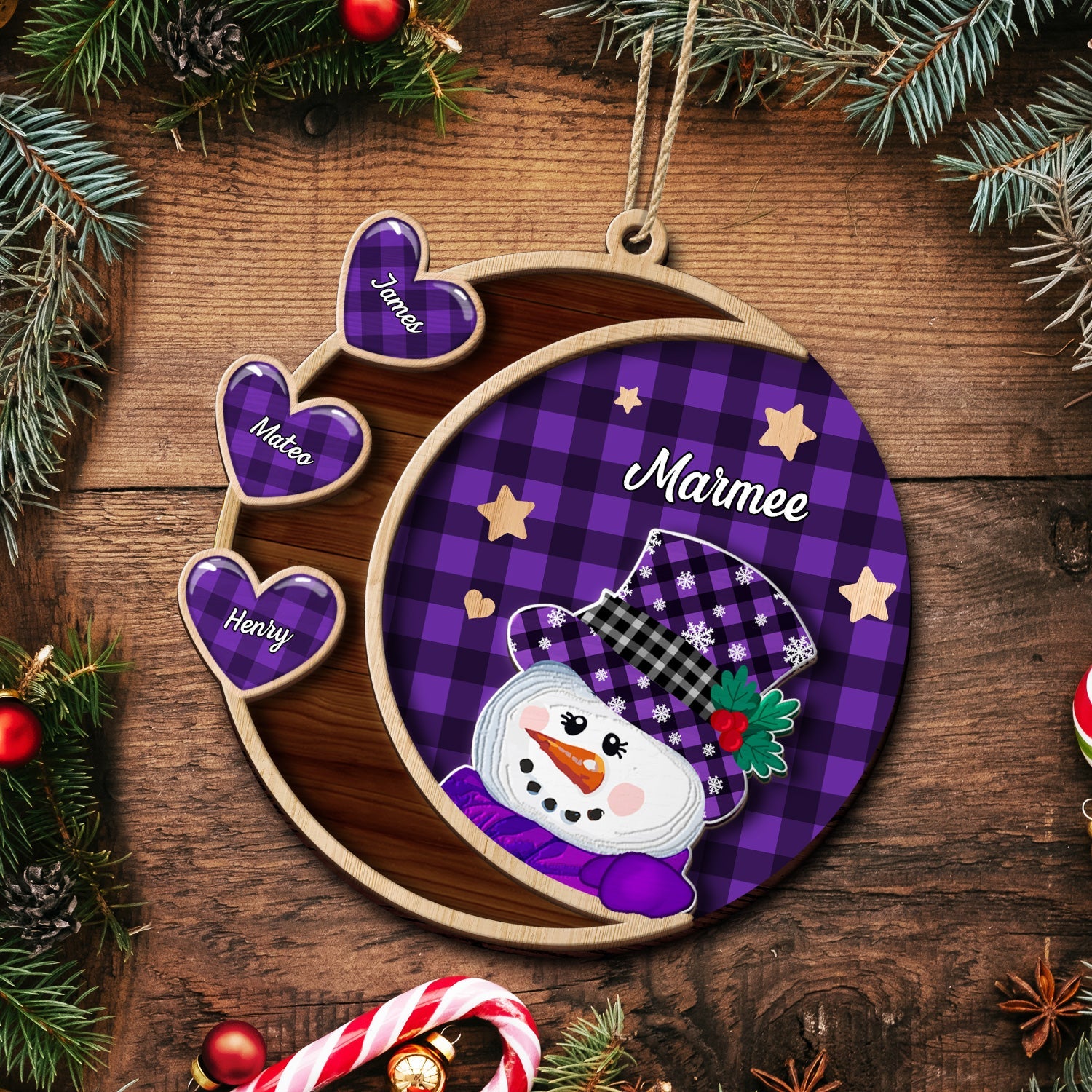Grandma Snowman - Christmas, Loving Gift For Grandpa, Grandma, Grandparents - Personalized 2-Layered Wooden Ornament ORNA1210
