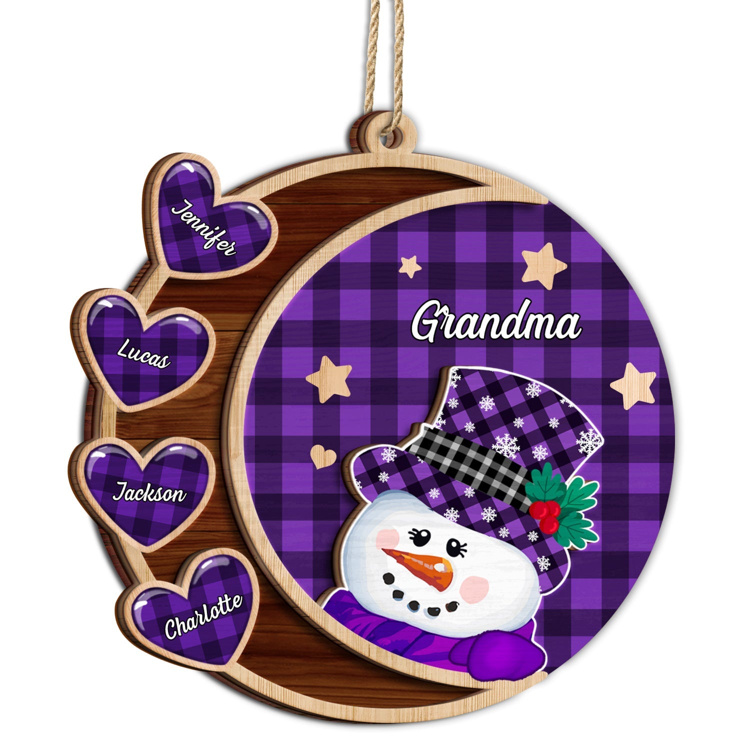 Grandma Snowman - Christmas, Loving Gift For Grandpa, Grandma, Grandparents - Personalized 2-Layered Wooden Ornament ORNA1210