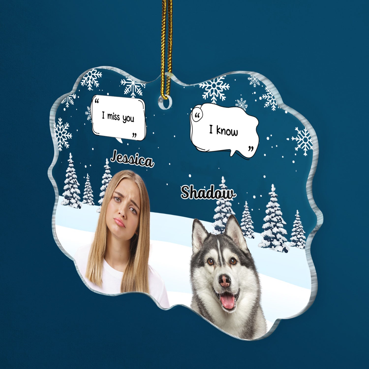 Custom Photo I Miss You - Christmas Memorial Gift For Pet Lovers, Dog Mom, Dog Dad, Cat Mom, Cat Dad - Personalized Medallion Acrylic Ornament ORNA1210