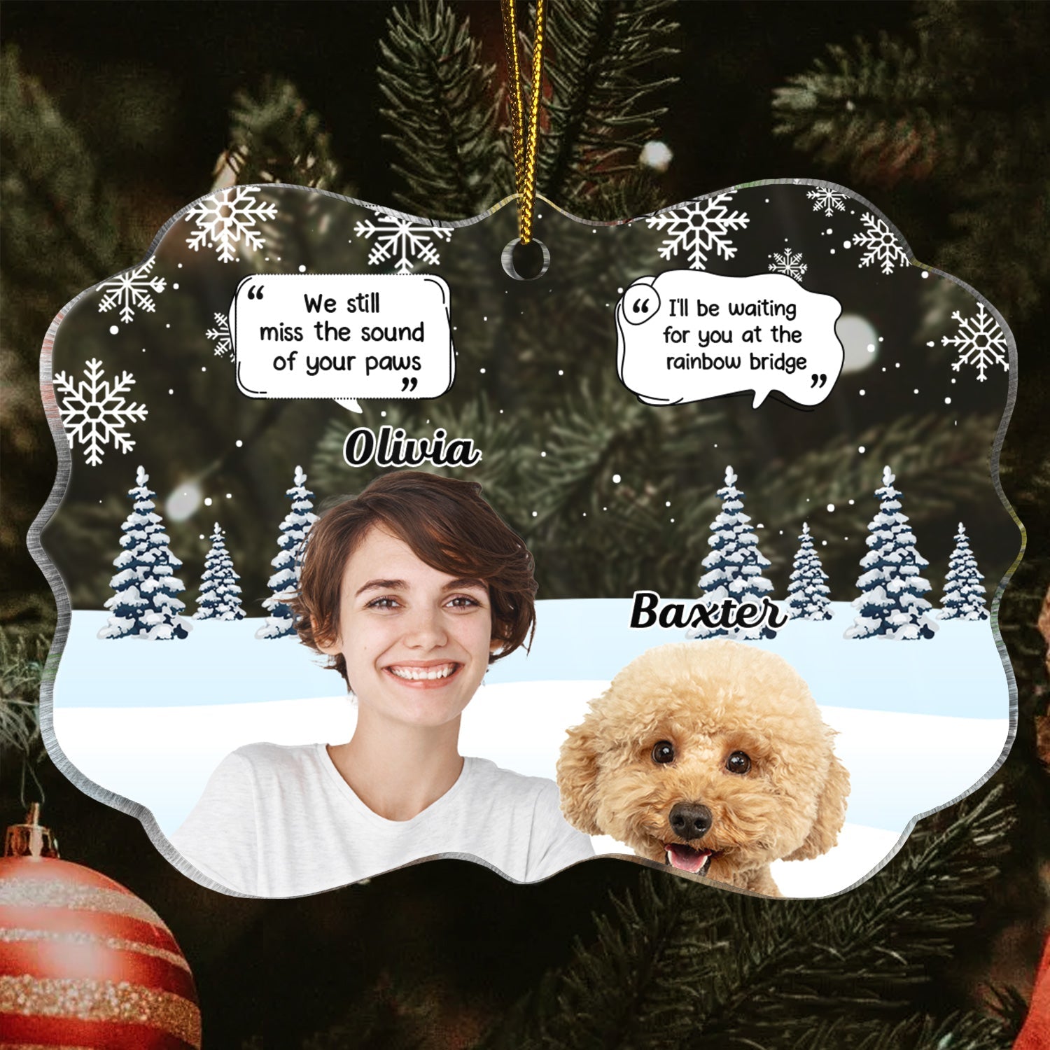 Custom Photo I Miss You - Christmas Memorial Gift For Pet Lovers, Dog Mom, Dog Dad, Cat Mom, Cat Dad - Personalized Medallion Acrylic Ornament ORNA1210