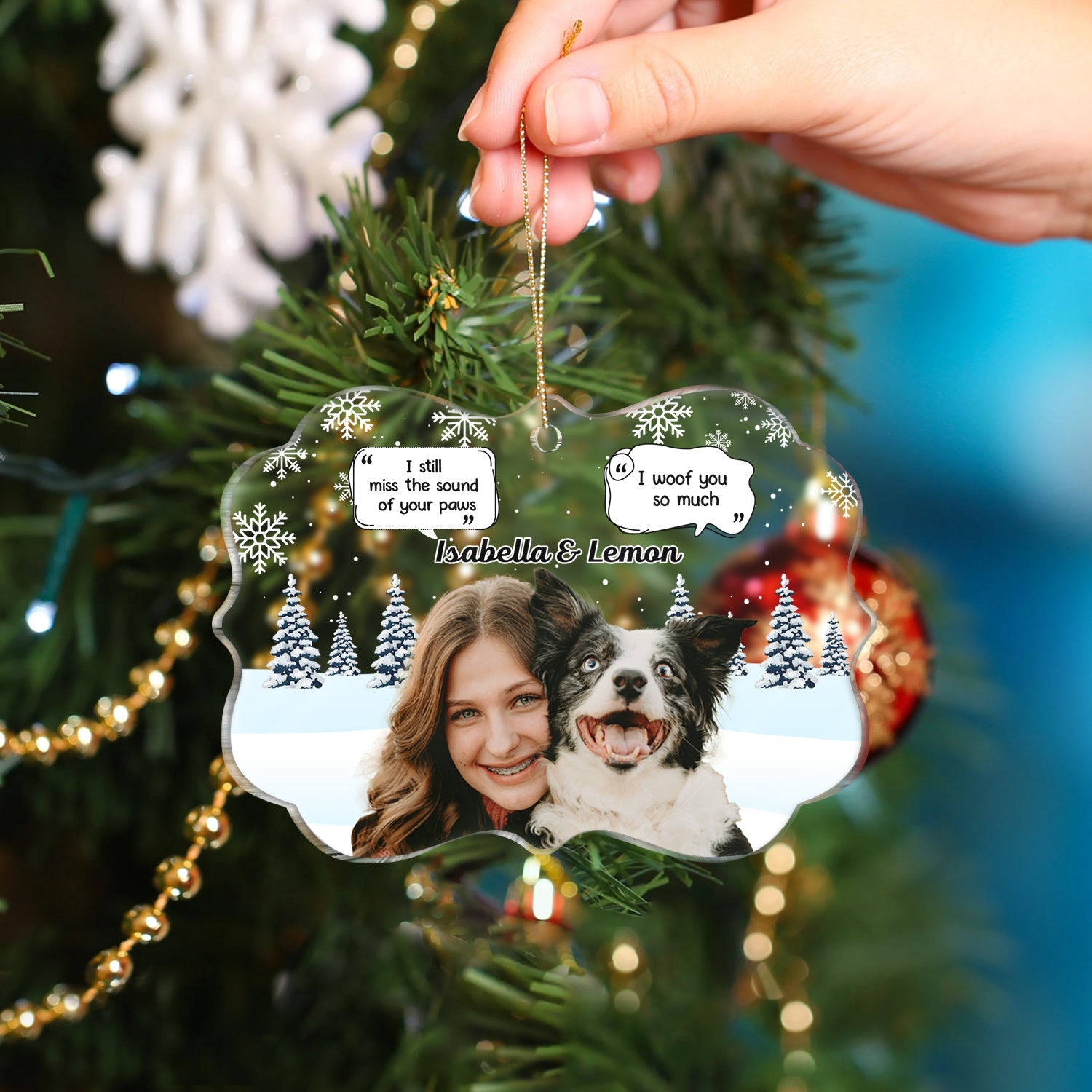 Custom Photo I Miss You - Christmas Memorial Gift For Pet Lovers, Dog Mom, Dog Dad, Cat Mom, Cat Dad - Personalized Medallion Acrylic Ornament ORNA1210