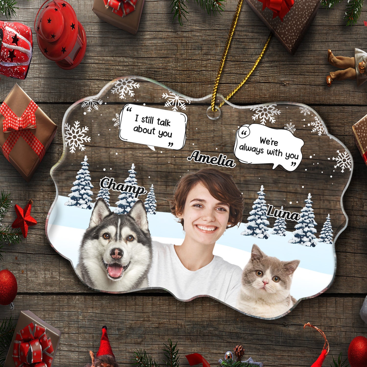 Custom Photo I Miss You - Christmas Memorial Gift For Pet Lovers, Dog Mom, Dog Dad, Cat Mom, Cat Dad - Personalized Medallion Acrylic Ornament ORNA1210