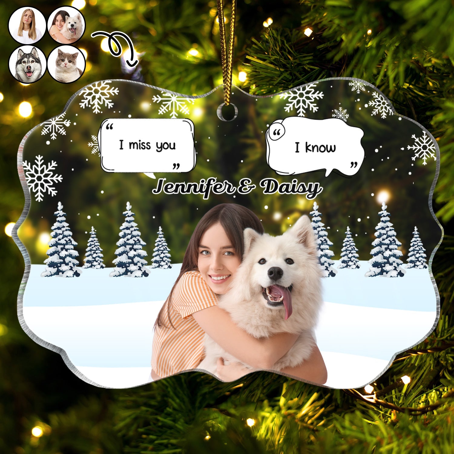 Custom Photo I Miss You - Christmas Memorial Gift For Pet Lovers, Dog Mom, Dog Dad, Cat Mom, Cat Dad - Personalized Medallion Acrylic Ornament ORNA1210