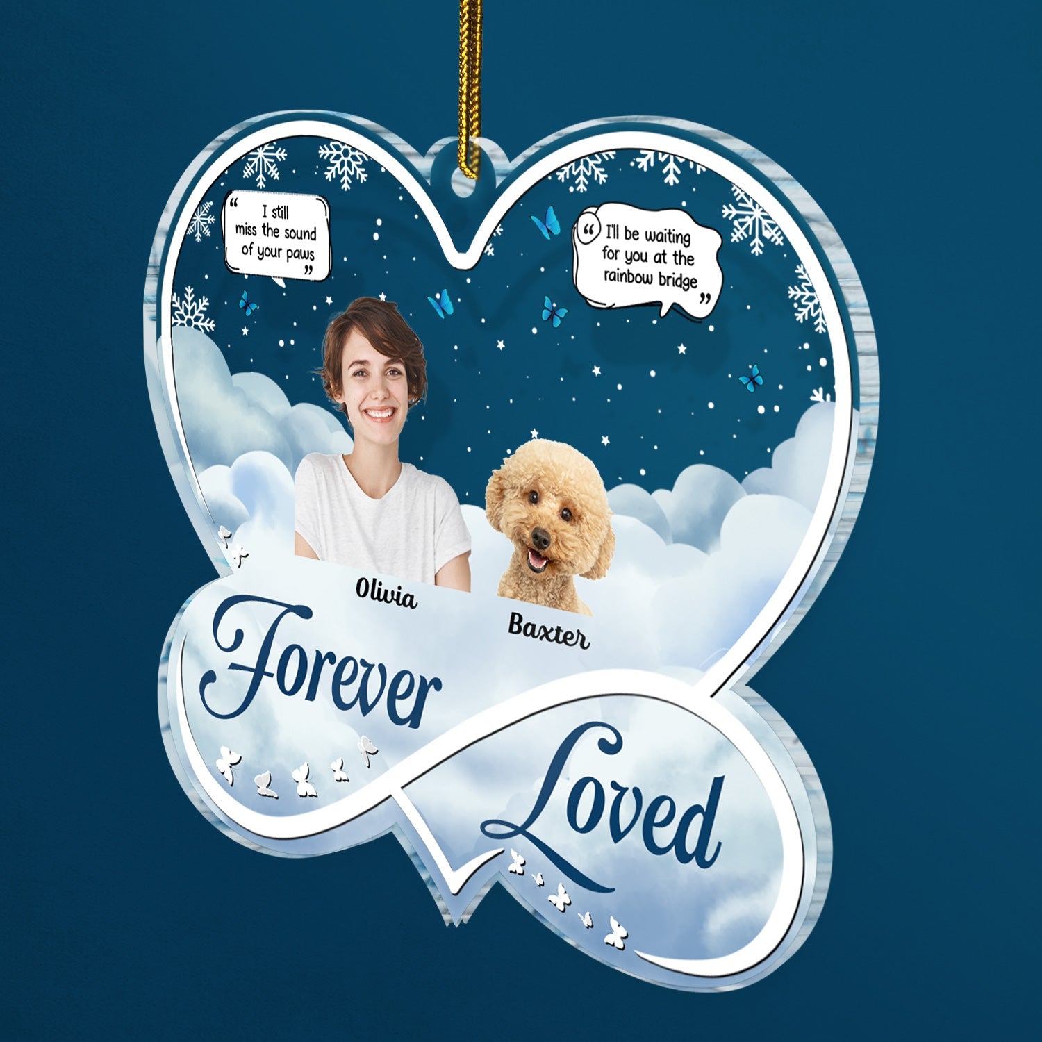 Custom Photo Forever Loved - Christmas Memorial Gift For Pet Lovers, Dog Mom, Dog Dad, Cat Mom, Cat Dad - Personalized Custom Shaped Acrylic Ornament ORNA1210