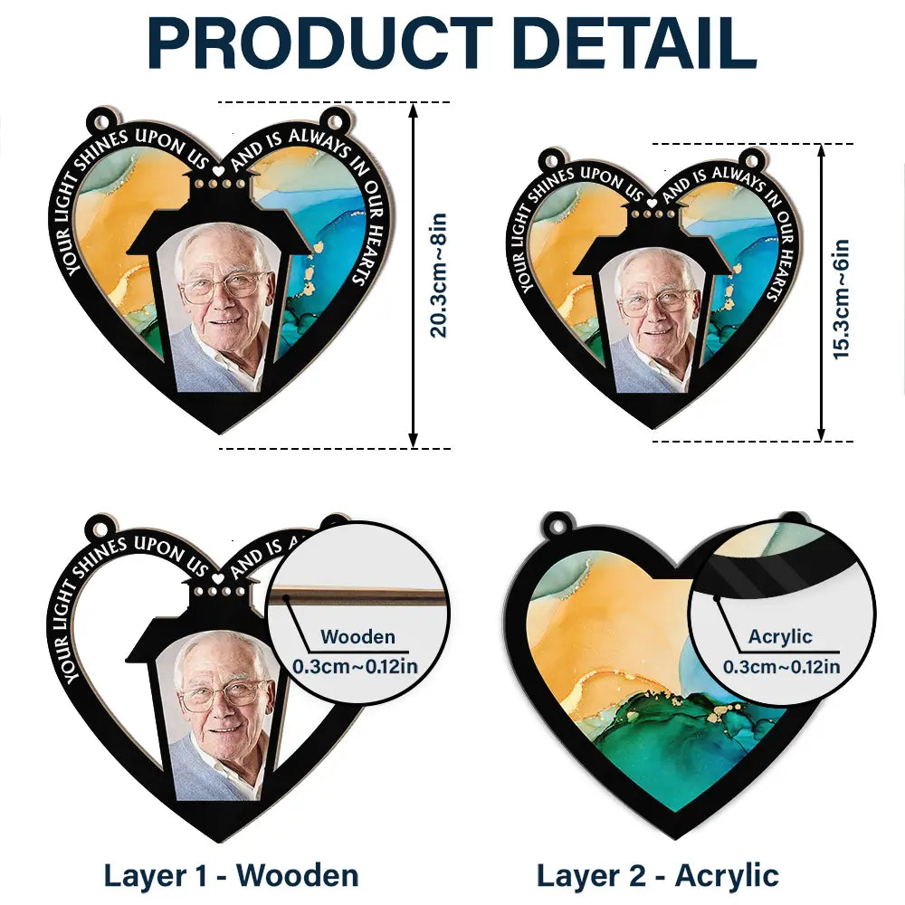 Custom Photo Your Light Will Always Shine In My Heart Lantern - Personalized Window Hanging Suncatcher Ornament ORNA1210