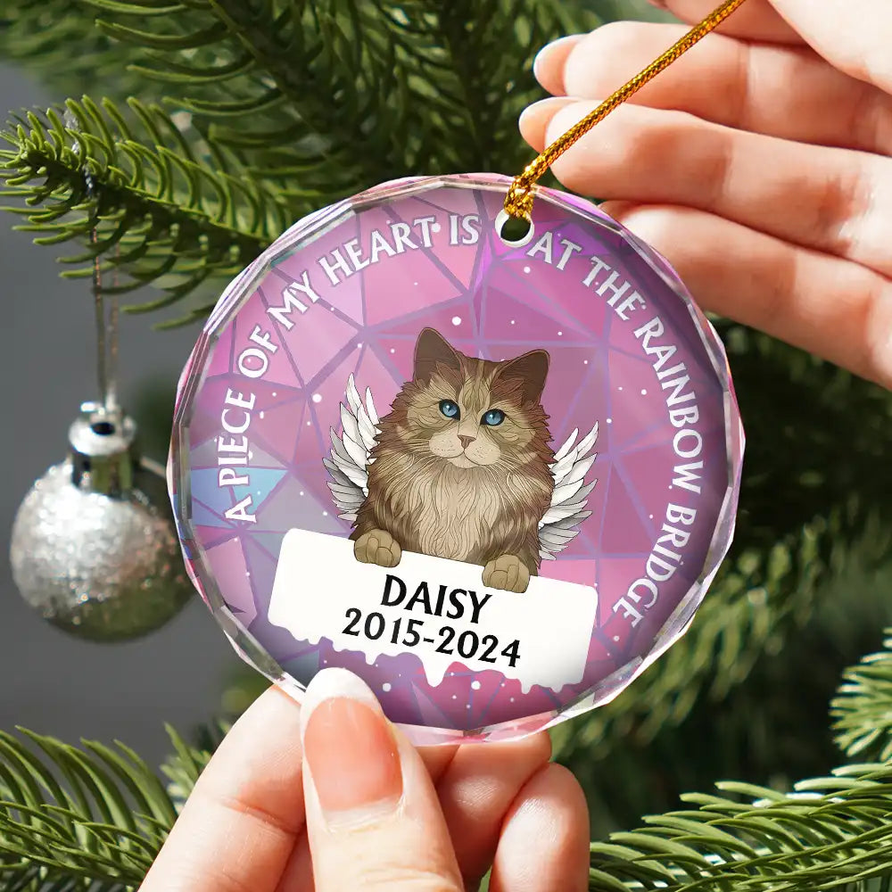 In Loving Memory Memorial Dog Cat Stained Glass - Personalized Circle Glass Ornament ORNA1210