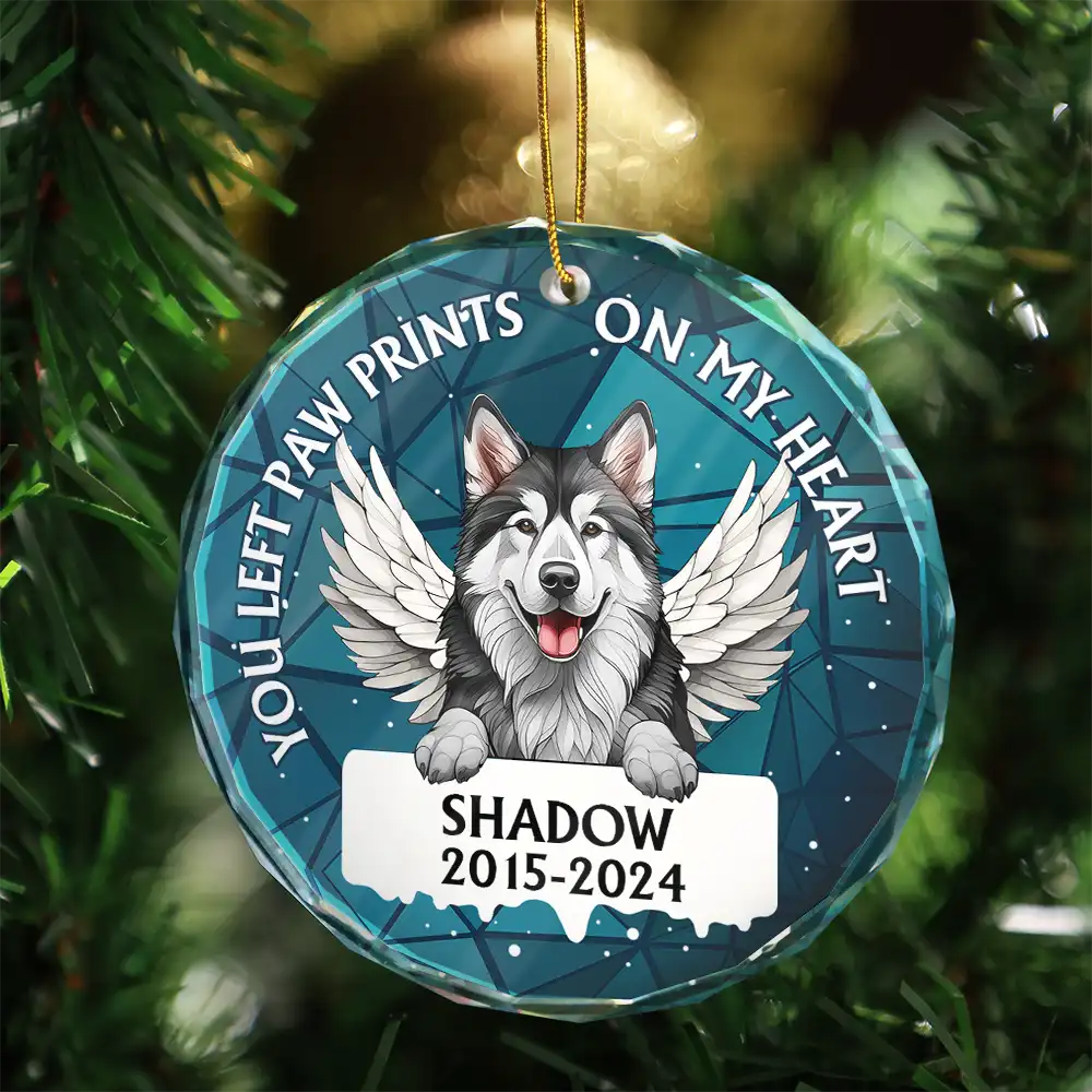 In Loving Memory Memorial Dog Cat Stained Glass - Personalized Circle Glass Ornament ORNA1210