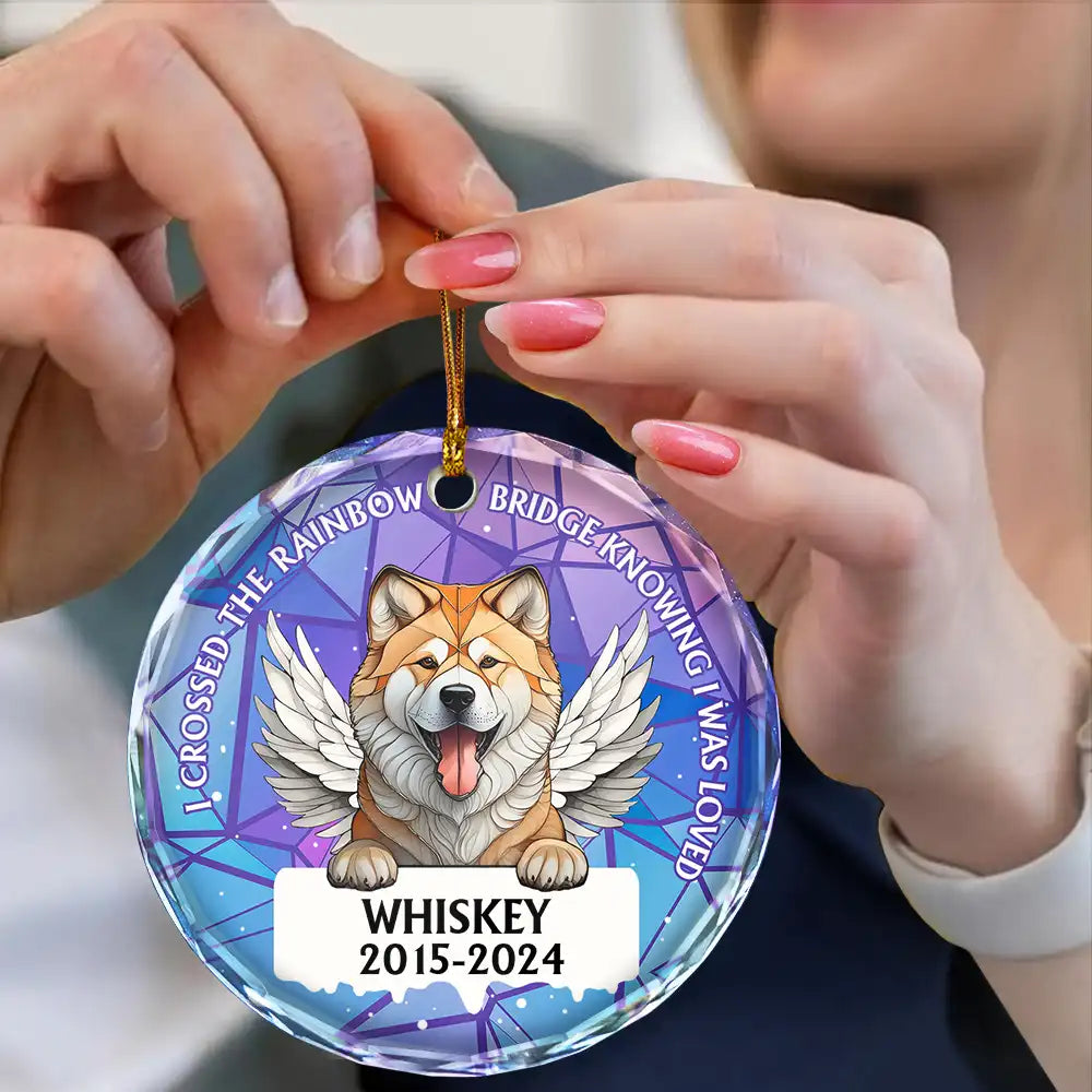 In Loving Memory Memorial Dog Cat Stained Glass - Personalized Circle Glass Ornament ORNA1210