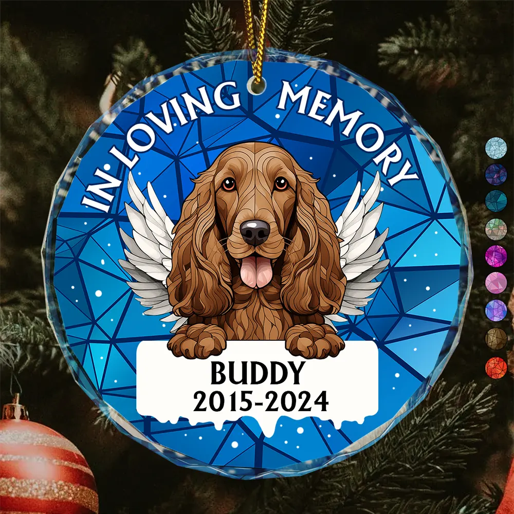 In Loving Memory Memorial Dog Cat Stained Glass - Personalized Circle Glass Ornament ORNA1210