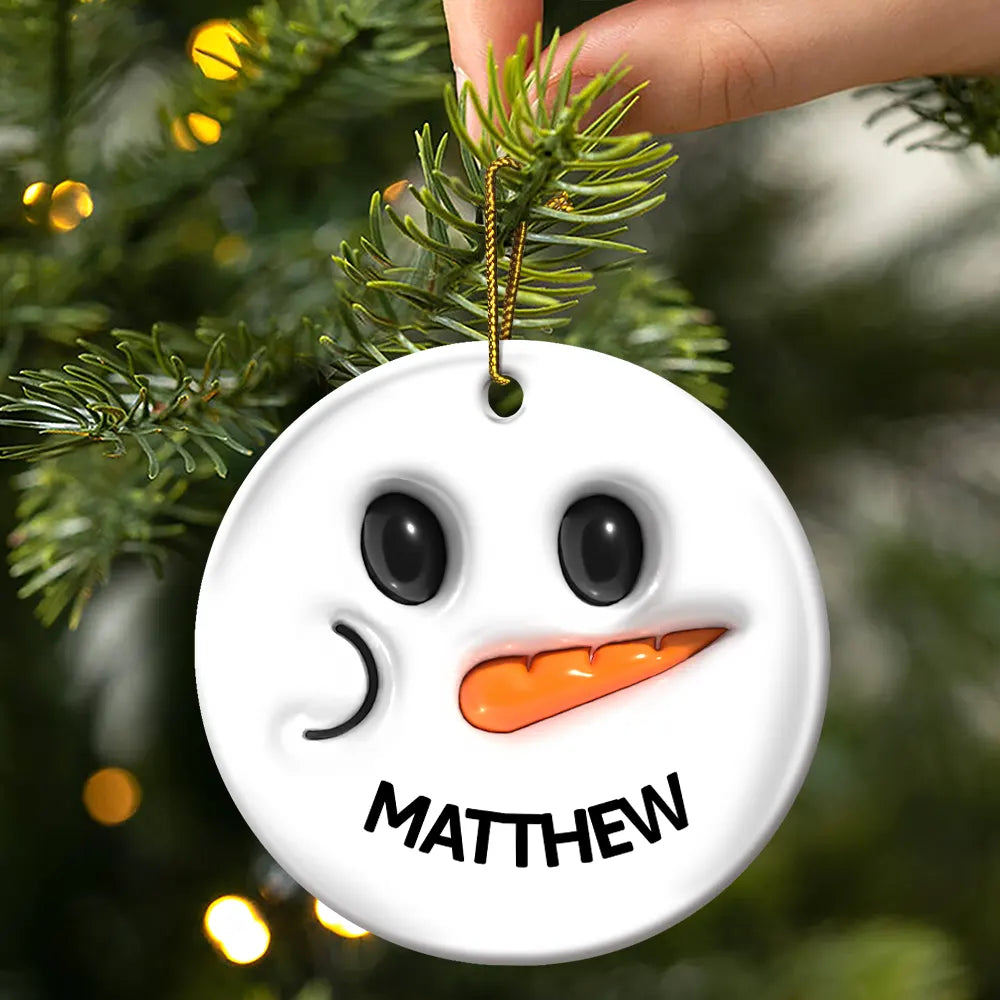 Cute Snowman Smile Name - 3D Inflated Effect Printed Personalized Combo Circle Ceramic Ornament Set ORNA1210