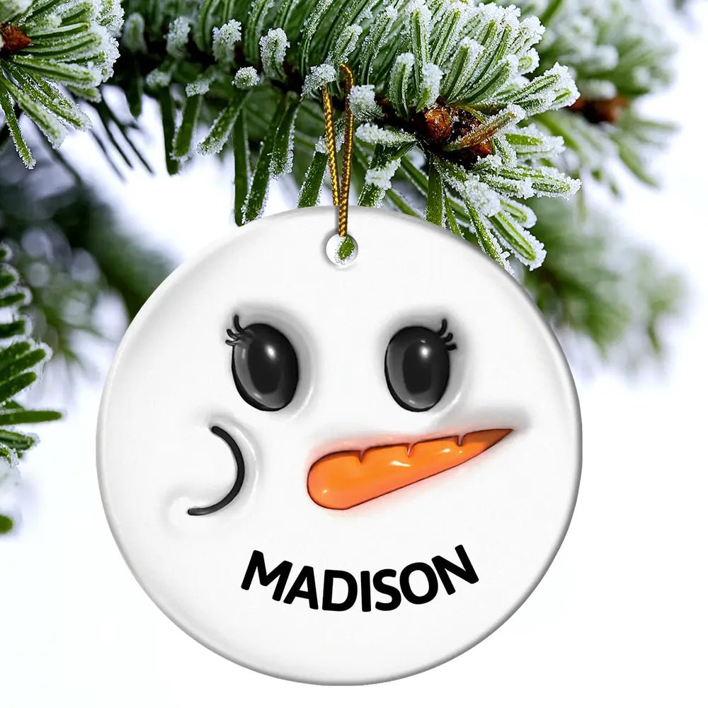 Cute Snowman Smile Name - 3D Inflated Effect Printed Personalized Combo Circle Ceramic Ornament Set ORNA1210