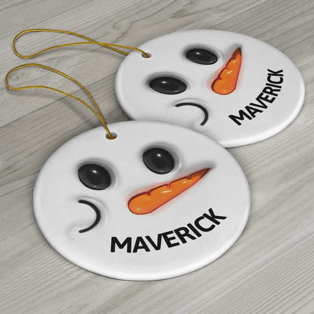 Cute Snowman Smile Name - 3D Inflated Effect Printed Personalized Combo Circle Ceramic Ornament Set ORNA1210