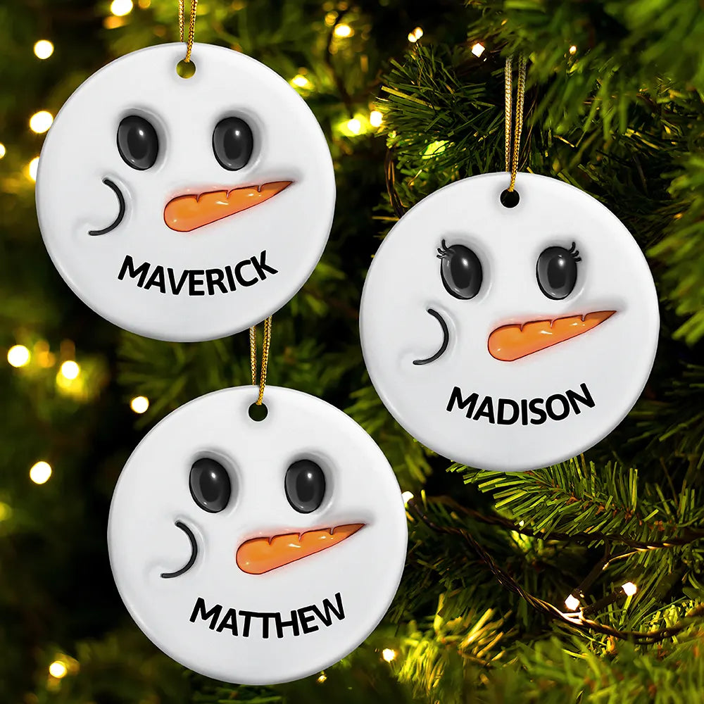 Cute Snowman Smile Name - 3D Inflated Effect Printed Personalized Combo Circle Ceramic Ornament Set ORNA1210