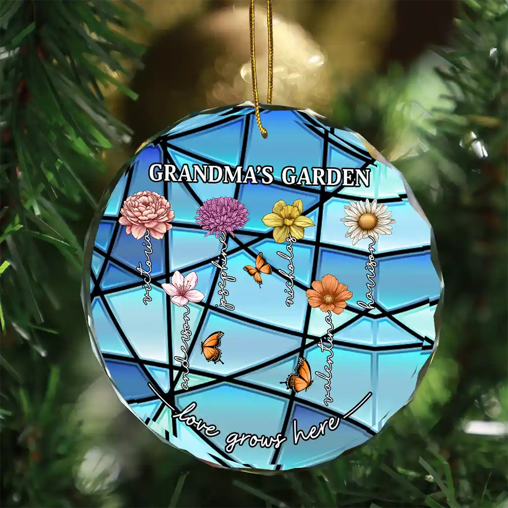 Grandma's Garden Birth Month Flowers - Personalized Circle Glass Ornament ORNA1210