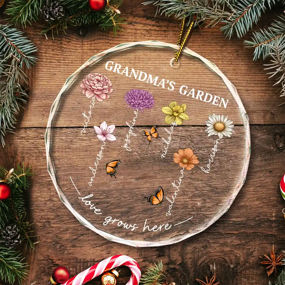 Grandma's Garden Birth Month Flowers - Personalized Circle Glass Ornament ORNA1210