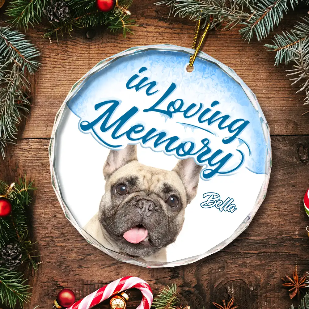 Custom Photo In Loving Memory Pet - Personalized Circle Glass Ornament ORNA1210