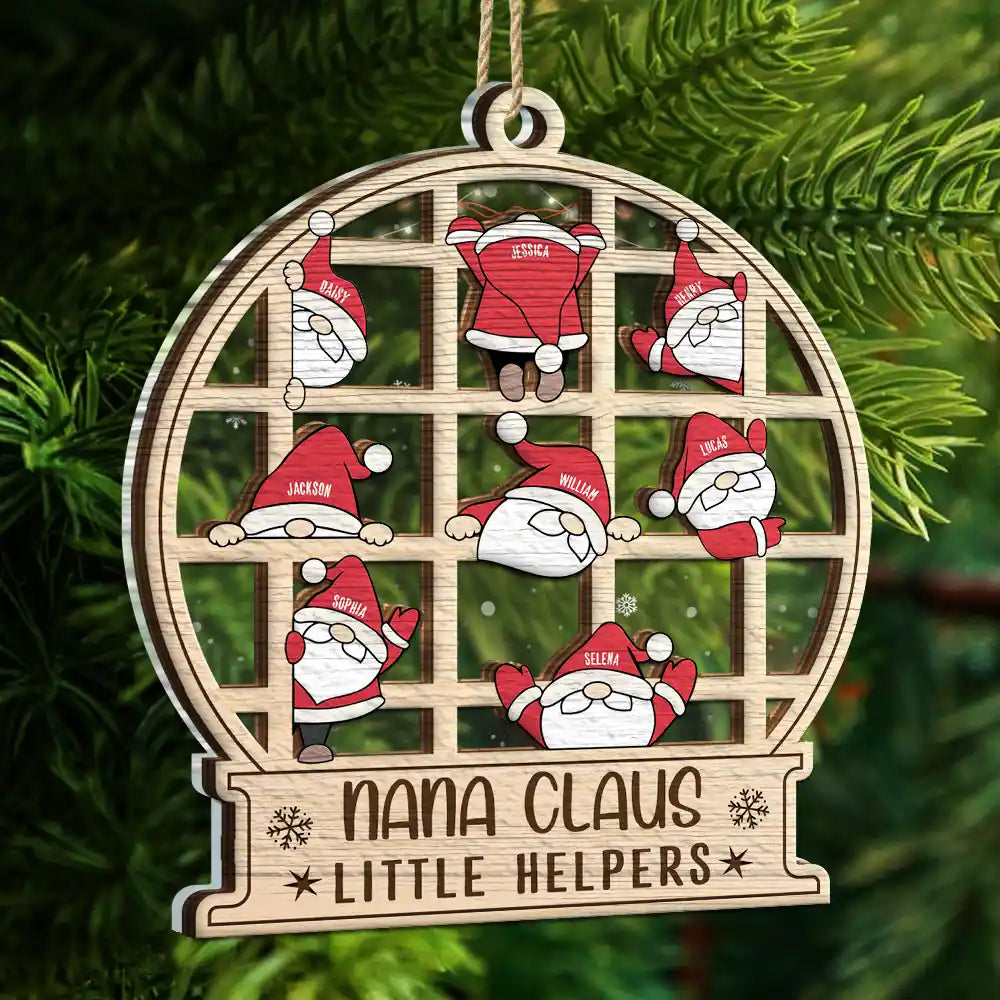 Christmas Gnome Nana Claus Little Helpers - Personalized 2-Layered Mix Ornament ORNA1210