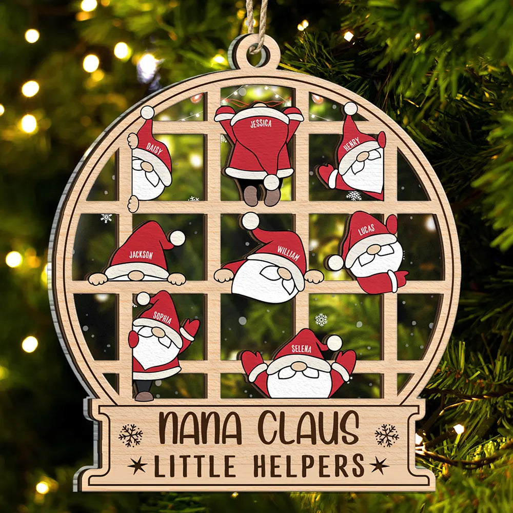 Christmas Gnome Nana Claus Little Helpers - Personalized 2-Layered Mix Ornament ORNA1210