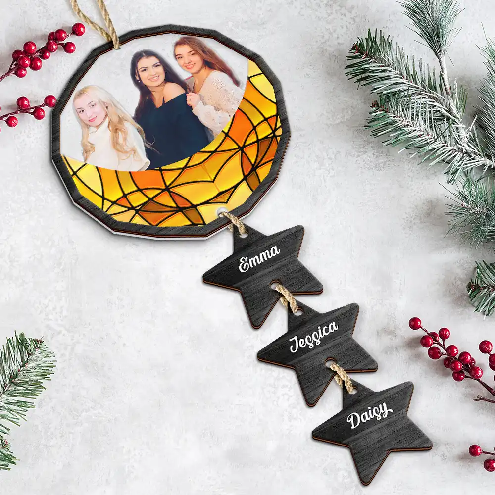 Custom Photo Besties Friends On The Moon - Personalized Mix Ornament With Wooden Tag ORNA1210