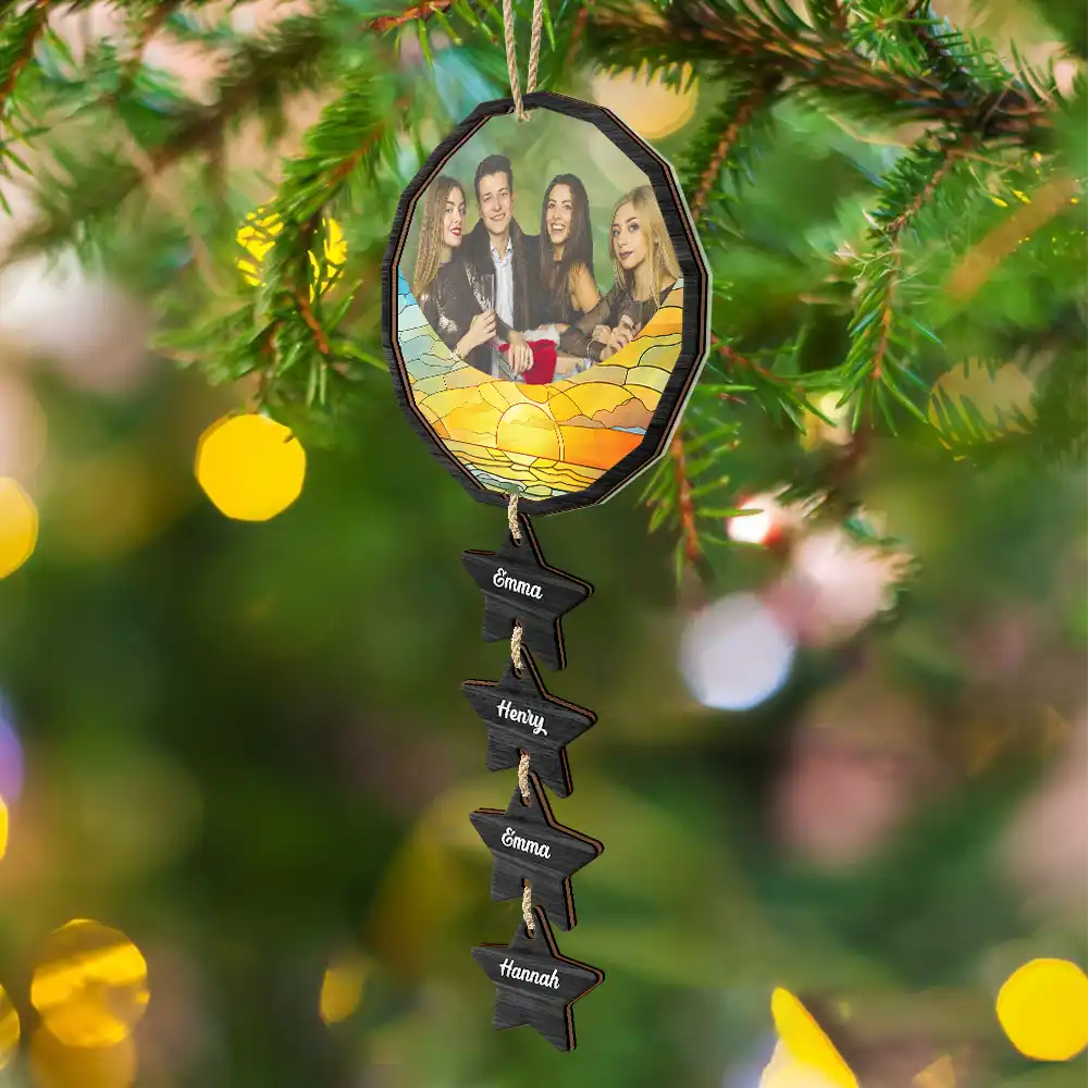 Custom Photo Besties Friends On The Moon - Personalized Mix Ornament With Wooden Tag ORNA1210