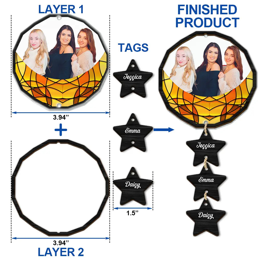 Custom Photo Besties Friends On The Moon - Personalized Mix Ornament With Wooden Tag ORNA1210