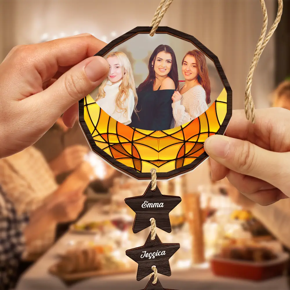 Custom Photo Besties Friends On The Moon - Personalized Mix Ornament With Wooden Tag ORNA1210